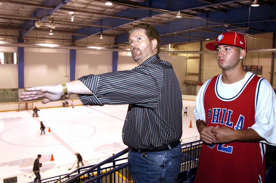Jimmy Galante and his son A.J. in the Danbury Ice Arena, home of the Danbury Trashers.