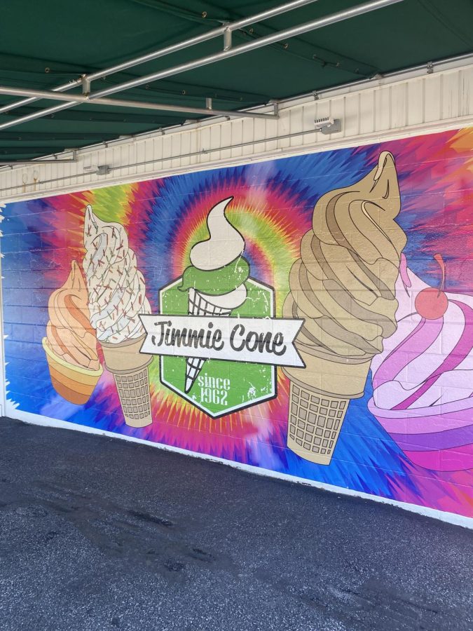 The new mural painted on the wall of the ice cream shop just in time for opening day.