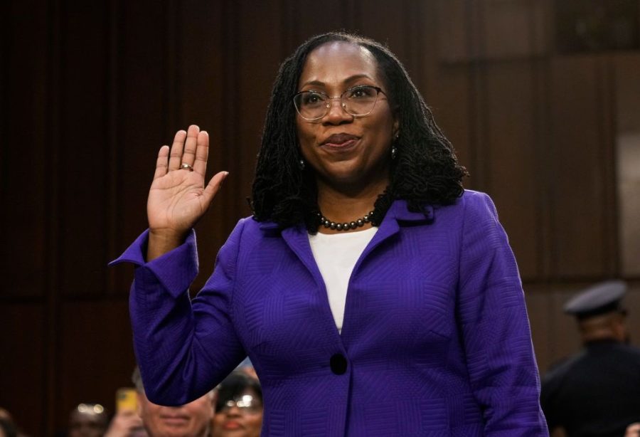 Judge+Kentaji+Brown+Jackson+is+sworn+at+her+Congressional+confirmation+hearing.