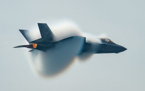 An F-35 of the U.S Air Force breaks the sound barrier. 