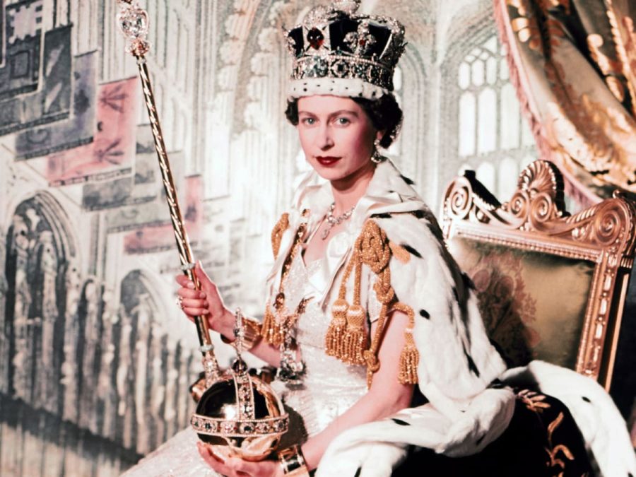 Newly appointed Queen Elizabeth II at her coronation.