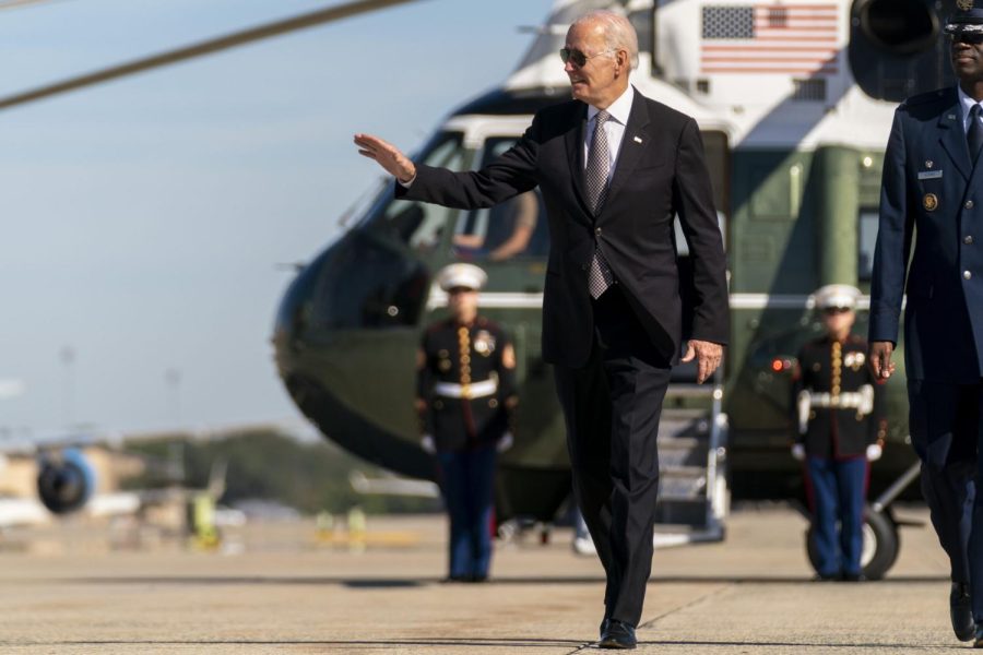 President Joe Biden about to board Air Force One at Joint Base Andrews Air Force Base on Oct. 6, bound for Poughkeepsie, New York.