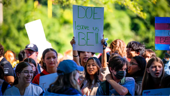 Virginia students walk out against new transgender policy.