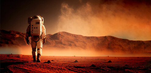 Astronaut walking on the surface of Mars.
