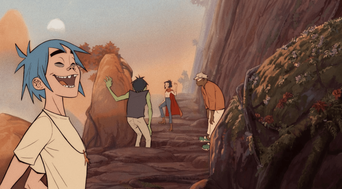 The animated band members as they appear in the "The Mountain, The Moon Cave, and The Sad God" music video.
